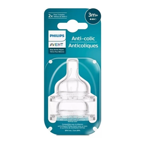 Набор сосок для кормления Philips AVENT Anti-colic SCY763/02, силикон, прозрачный, 3+ мес, 2 шт