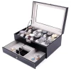 Органайзер с ящиками для украшений и часов, кожа, черный 30x20x13 см