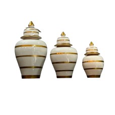 Dekorativ banka dəsti Bianco CO16, 3 əd, keramika, ağ, qızılı zolaqlı, 24x13 sm, 31x17 sm, 39x21 sm