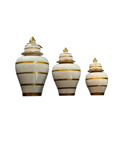Dekorativ banka dəsti Bianco CO16, 3 əd, keramika, ağ, qızılı zolaqlı, 24x13 sm, 31x17 sm, 39x21 sm