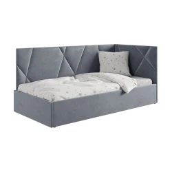 Односпальная кровать Art_tek_yataq 46, ламинат/текстиль, серая, 200x85x100 см