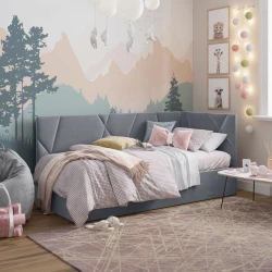 Односпальная кровать Art_tek_yataq 46, ламинат/текстиль, серая, 200x85x100 см