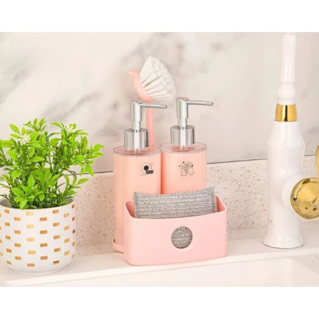 Набор мыльниц Limon OP-340, губка-кисточка, 12,5x14x24 см, розовый/серебристый