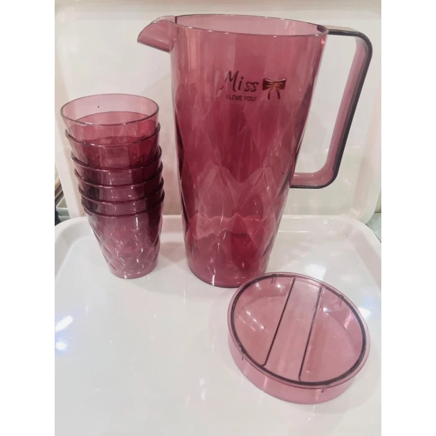 Набор графин + 6 стаканов 344, акрил, 1 л, розовый Набор графин + 6 стаканов 344, акрил, 1 л, розовый