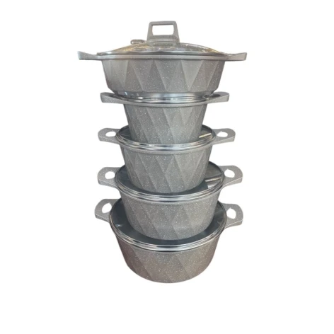 Набор кастрюль, гранит, серый/белый, 10 предметов, кастрюли 20/24/28/32 см, сковорода 28 см