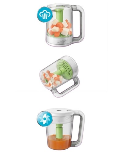 Buxarlı bişirici-blender Philips Avent 2i 1də Uşaq qidasının hazırlanması üçün, plastik, ağ, 16.5x30.8x16.5 sm