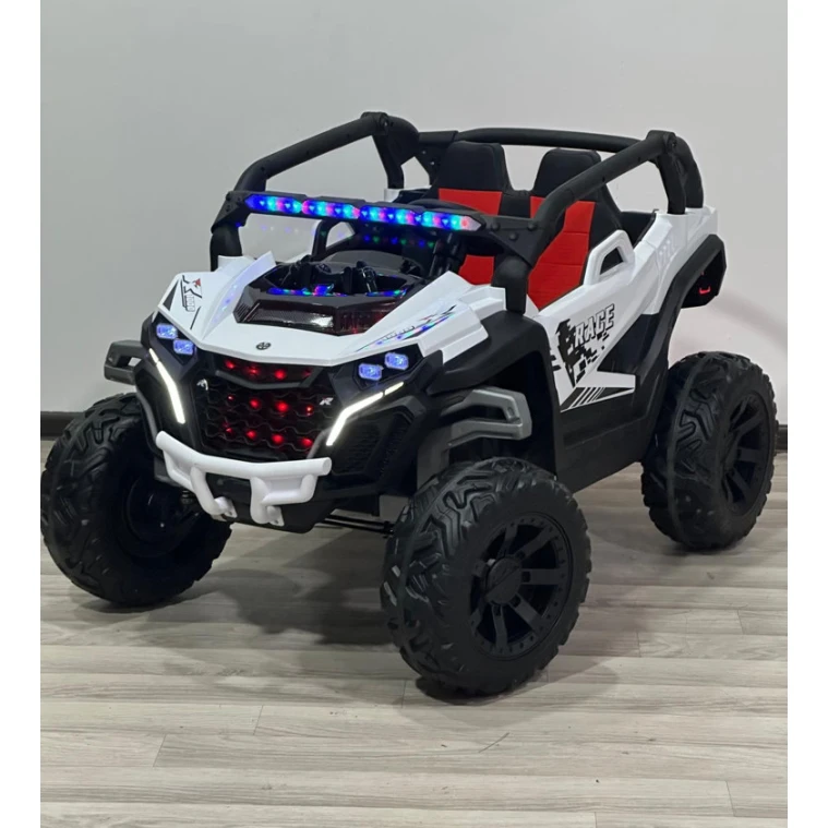 Uşaq elektrikli avtomobili RACE JEEP-azr5120 rezin təkərlər, dəri oturacaqlar, usb, musiqi,öndə işıqlar qara/ağ 1-5 yaş
