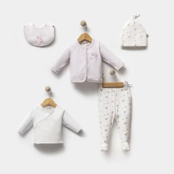 Yenidoğulanlar üçün dəst FunnaBaby Little Love, orqanik pambıq, çəhrayı, 0-3 ay, 5 parça