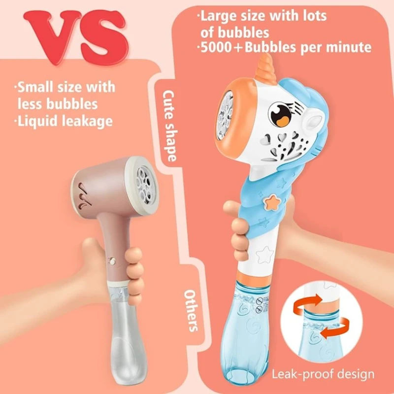 Sabun köpükləri buraxan Bubbles stick, təkbuynuz, işıq və səs effektləri ilə, ağ