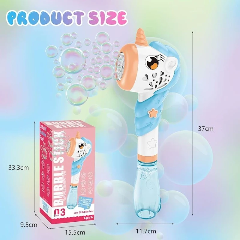 Sabun köpükləri buraxan Bubbles stick, təkbuynuz, işıq və səs effektləri ilə, ağ