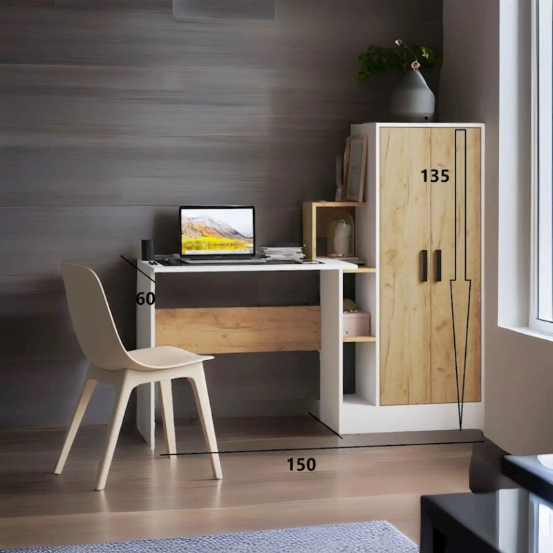 Письменный стол 3563_M2StolWardrobeWhvot Белый/Вотан, ЛДСП, 135x60x150 см Письменный стол 3563_M2StolWardrobeWhvot Белый/Вотан, ЛДСП, 135x60x150 см