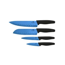 Набор ножей Berlinger Haus BH2279, 4 предмета, нож поварской, лезвие 20 см, нож Сантоку, лезвие 17.7 см, кухонный нож, лезвие 12.5 см, нож для овощей, лезвие 9 см, нержавеющая сталь, синий