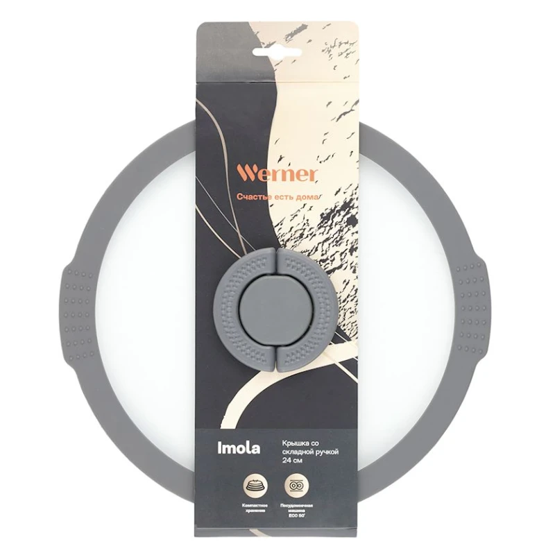Крышка Werner Imola 51092, стекло/силикон, серый/прозрачный, 24 см Крышка Werner Imola 51092, стекло/силикон, серый/прозрачный, 24 см
