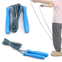 Скакалка с нескользящими рукоятками, пластик/ткань, голубая