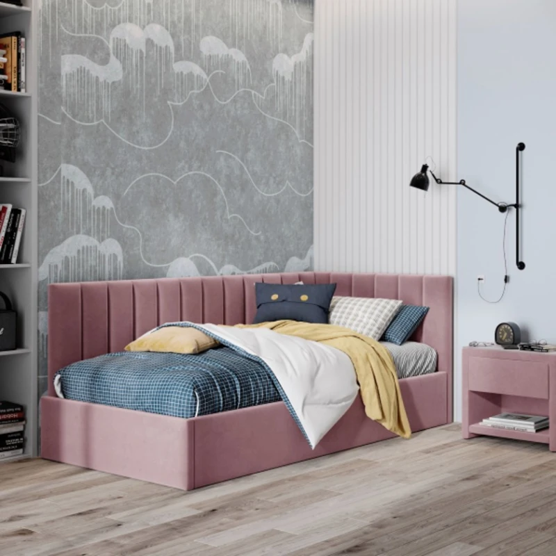 Односпальная кровать Art_tek_yataq (120) 31, ламинат/текстиль, розовая, 200x85x120 см