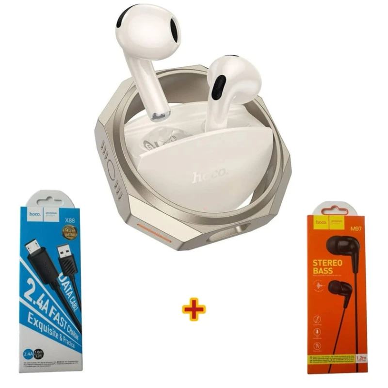 Беспроводные наушники Hoco ew70 Gold + наушники + кабель для зарядки