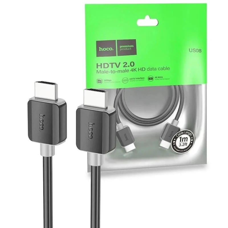 HDMI кабель Hoco US08 HDTV 2.0 Male-to-Male 4K, 1 м HDMI кабель Hoco US08 HDTV 2.0 Male-to-Male 4K, 1 м