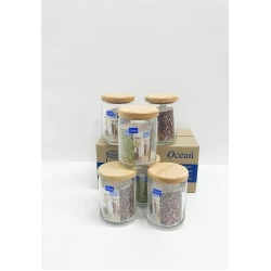 Емкость для хранения Ocean, прозрачная, стекло/дерево, 650 мл, 1 шт