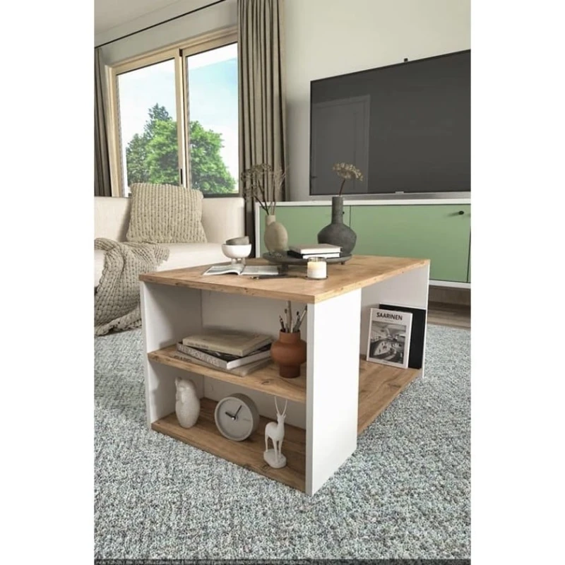 Журнальный стол Ev Plus ev_12116080, ЛДСП, коричневый, белый, 90.2x59.2x48.1 см