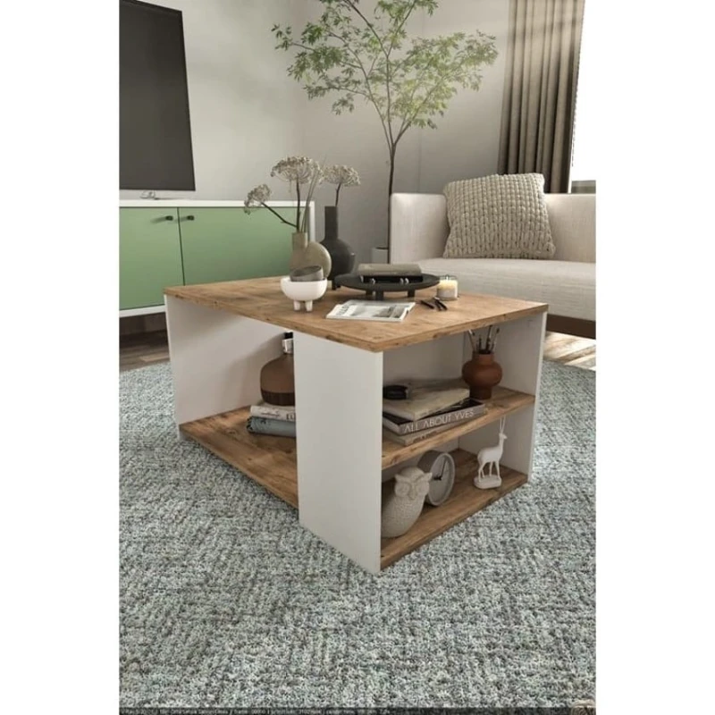 Журнальный стол Ev Plus ev_12116080, ЛДСП, коричневый, белый, 90.2x59.2x48.1 см