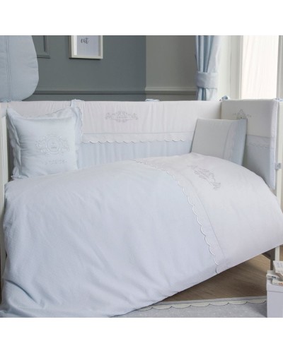 Uşaq yataq dəsti белья Funna baby Prince, 8 hissə, yorğan üzü 100x130 sm, iç yorğan, baş üçün qoruma 40x60 sm, yan qoruma 40x120 см - 2 əd, mələfə, yastıq üzü 35x45 sm, dekorativ yastıq, pambıq, mavi