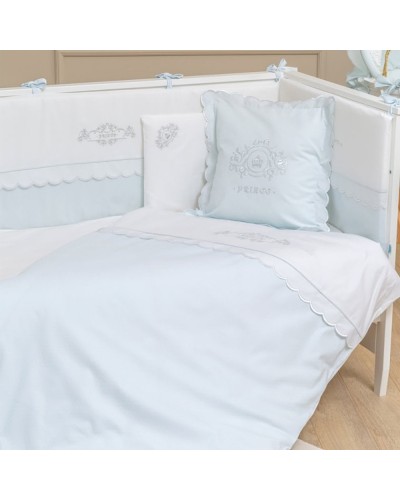 Uşaq yataq dəsti белья Funna baby Prince, 8 hissə, yorğan üzü 100x130 sm, iç yorğan, baş üçün qoruma 40x60 sm, yan qoruma 40x120 см - 2 əd, mələfə, yastıq üzü 35x45 sm, dekorativ yastıq, pambıq, mavi
