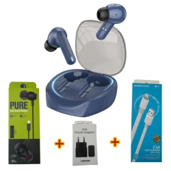 Беспроводные наушники Borofone BW37 Blue + Подарок Проводные наушники Strap Pure + Сетевое зарядное устройство Samsung 25W + Кабель USB Borofone BX89