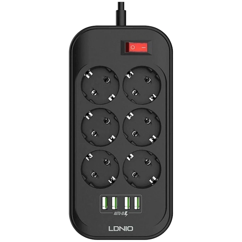 Сетевой фильтр LDNIO SE6403 2 м, 6-розеточный, Черный Сетевой фильтр LDNIO SE6403 2 м, 6-розеточный, Черный