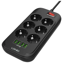 Сетевой фильтр LDNIO SE6403 2 м, 6-розеточный, Черный Сетевой фильтр LDNIO SE6403 2 м, 6-розеточный, Черный