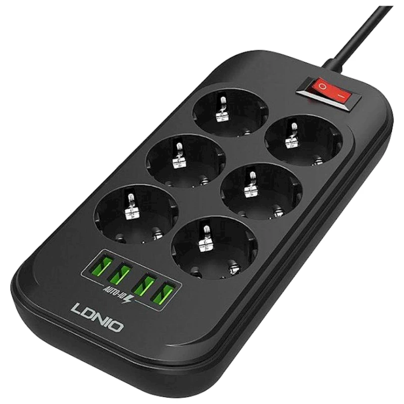 Сетевой фильтр LDNIO SE6403 2 м, 6-розеточный, Черный Сетевой фильтр LDNIO SE6403 2 м, 6-розеточный, Черный