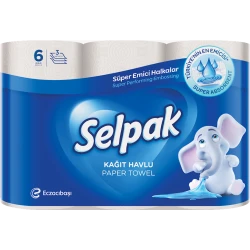 Бумажные кухонные полотенца Selpak, 3 слоя, 6 рулонов