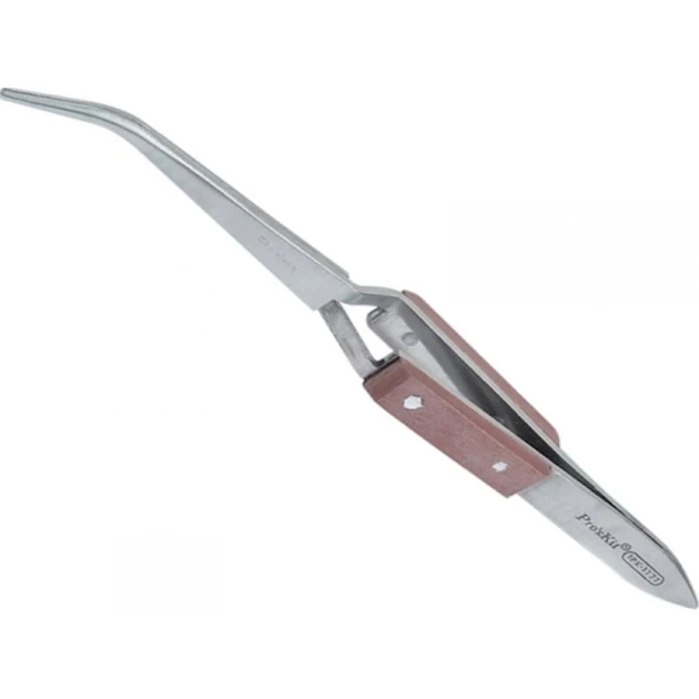 Пинцет на разжим изогнутый Pro'sKit 1PK-117T 164 мм