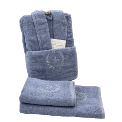 Банный набор Anemon SHA-00002602 халат + банное полотенце 70х140 см + полотенце для рук 50х90 см, синий