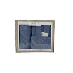 Банный набор Anemon SHA-00002602 халат + банное полотенце 70х140 см + полотенце для рук 50х90 см, синий