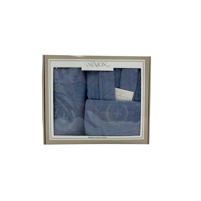 Банный набор Anemon SHA-00002602 халат + банное полотенце 70х140 см + полотенце для рук 50х90 см, синий Банный набор Anemon SHA-00002602 халат + банное полотенце 70х140 см + полотенце для рук 50х90 см, синий