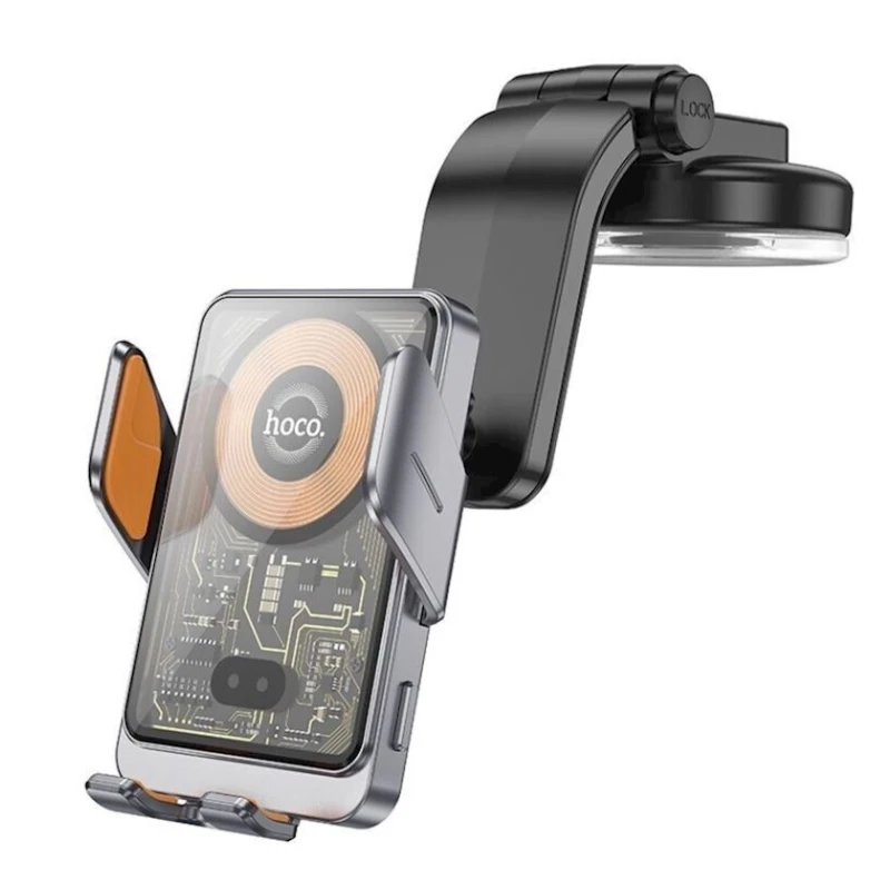 Автомобильный держатель Hoco HW8 с беспроводной зарядкой, черный/серый Автомобильный держатель Hoco HW8 с беспроводной зарядкой, черный/серый