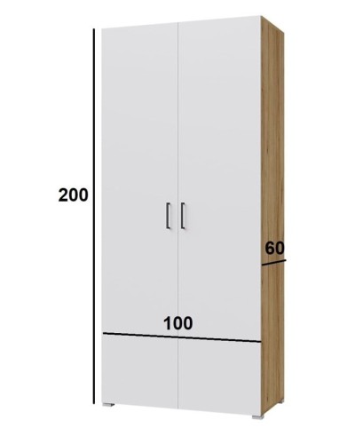 Şkaf 3563_M3WadStraitWhzol, ağ/qəhvəyi, 100x60x200 sm