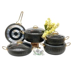 Qab-qacaq dəsti PMT Elips Gold PP-LL-018, qranit, qara/qızılı, 4 parça