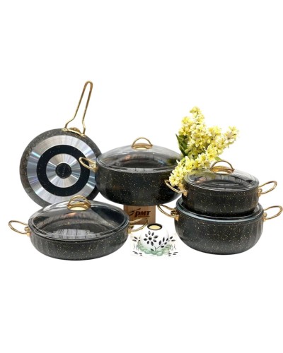 Qab-qacaq dəsti PMT Elips Gold PP-LL-018, qranit, qara/qızılı, 4 parça