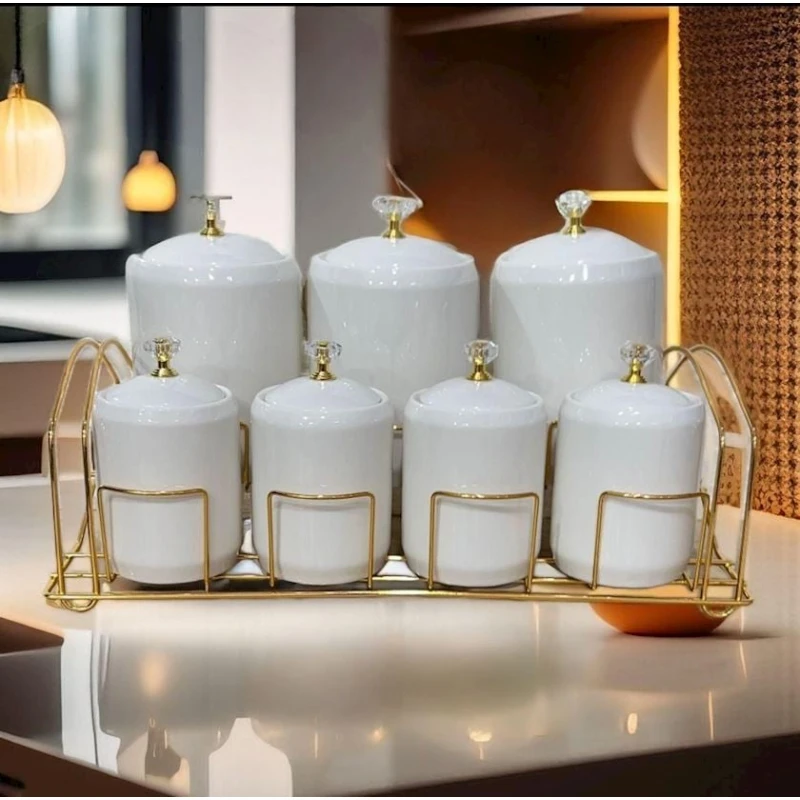 Ədviyyatların saxlanılması üçün qab dəsti 101, keramika, 7 əd, ağ