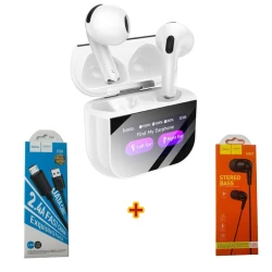 Беспроводные наушники Hoco ew82 white + наушники + кабель для зарядки