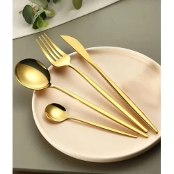 Набор столовых приборов, нержавеющая сталь, 24 предмета, золотистый Набор столовых приборов, нержавеющая сталь, 24 предмета, золотистый