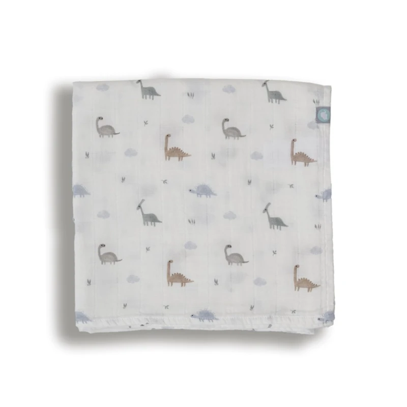 Детский плед Funnababy Dinosaurus, хлопок, белый/зеленый, 120x120 см Детский плед Funnababy Dinosaurus, хлопок, белый/зеленый, 120x120 см