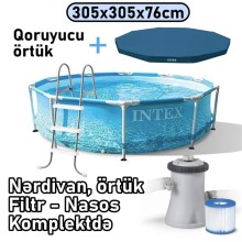 Hovuz Intex karkaslı, 305x305x76 sm, dairəvi, həcm 4485 l, mavi, filtr-nasoslu - 4485TX28208Q2