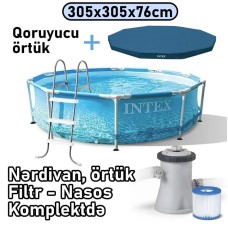 Hovuz Intex karkaslı, 305x305x76 sm, dairəvi, həcm 4485 l, mavi, filtr-nasoslu - 4485TX28208Q2