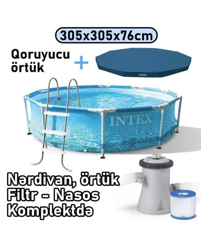 Hovuz Intex karkaslı, 305x305x76 sm, dairəvi, həcm 4485 l, mavi, filtr-nasoslu - 4485TX28208Q2