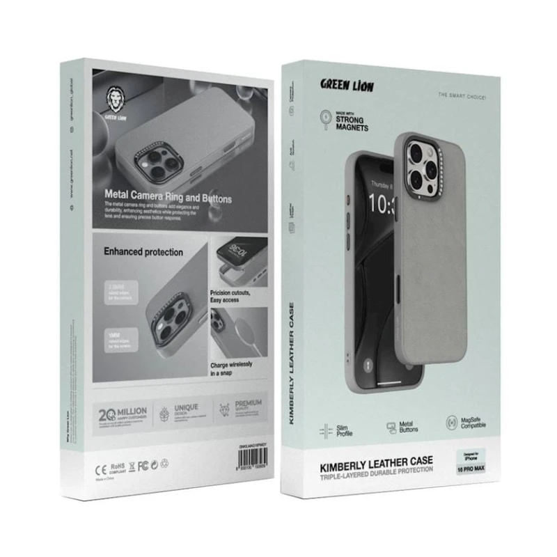 Чехол Green Lion Kimberly Leather Case для iPhone 16 Pro Max Grey Чехол Green Lion Kimberly Leather Case для iPhone 16 Pro Max Grey