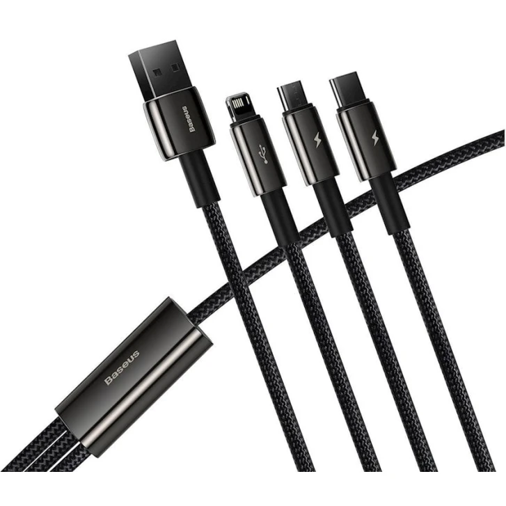 Kabel USB Baseus Tungsten 3-ü 1-də USB Type-C+Lightning microUSB cable 3,5 A 1.5 м Black (CAMLTWJ-01)