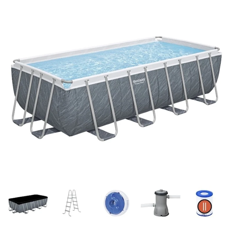 Бассейн Bestway 56996, каркасный, прямоугольный, 488x244x122 см, 11532 л, серый