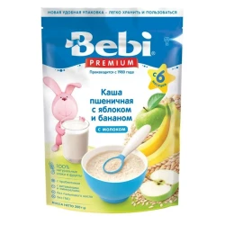 Каша молочная Bebi Premium Пшеничная с яблоком и бананом, с 6 месяцев, 200 г